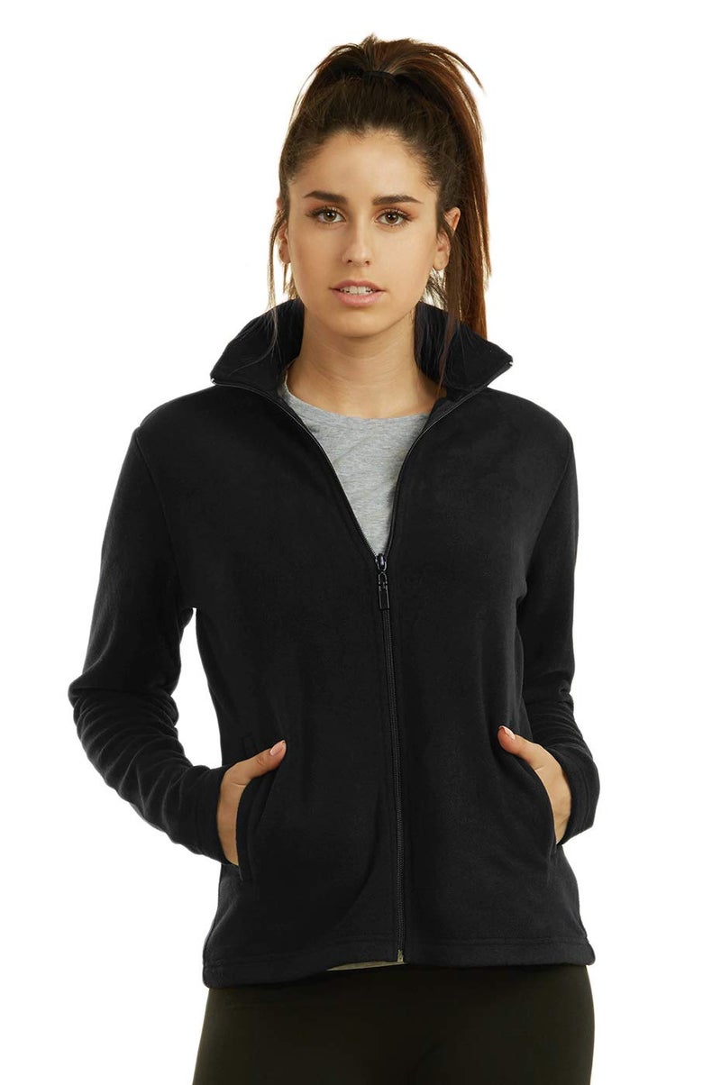 Sofra Women's Polar Fleece Full Zip Up Winter Jacket (XL, Black) - Image 1